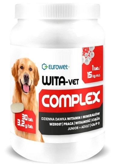 Eurowet Wita-Vet Complex CA/P=2 3,2g 30tabl. - preparat witaminowy dla ciężarnych suk i szczeniąt