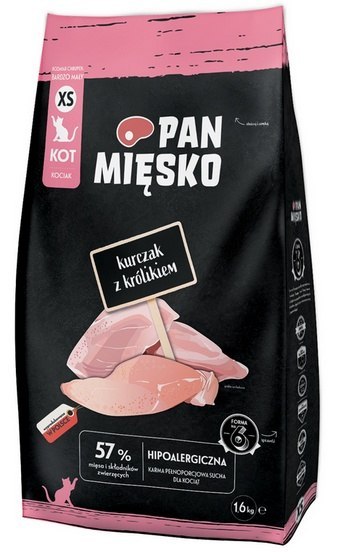 Pan Mięsko Pan Mięsko Karma sucha dla kociąt - kurczak i królik chrupki XS 1,6kg