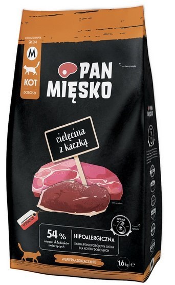 Pan Mięsko Pan Mięsko Karma sucha dla kota - cielęcina i kaczka chrupki M 1,6kg