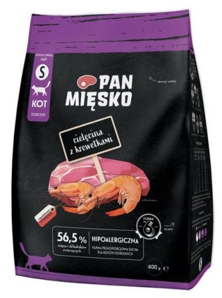Pan Mięsko Pan Mięsko Karma sucha dla kota - cielęcina i krewetki chrupki S 400g