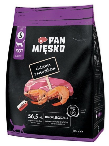 Pan Mięsko Pan Mięsko Karma sucha dla kota - cielęcina i krewetki chrupki S 400g