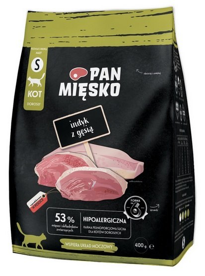 Pan Mięsko Pan Mięsko Karma sucha dla kota - indyk i gęś chrupki S 400g