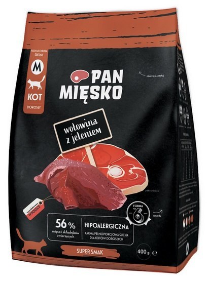 Pan Mięsko Pan Mięsko Karma sucha dla kota - wołowina i jeleń chrupki M 400g