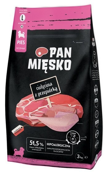 Pan Mięsko Pan Mięsko Karma sucha dla psa - dla szczeniąt cielęcina i przepiórka chrupki L 3kg
