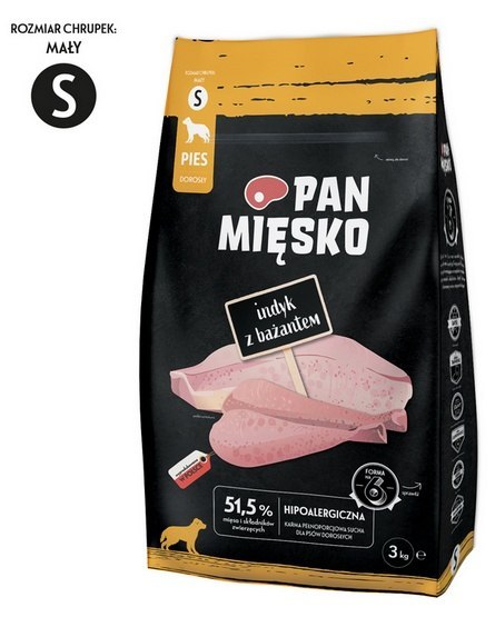 Pan Mięsko Pan Mięsko Karma sucha dla psa - indyk i bażant chrupki S 3kg
