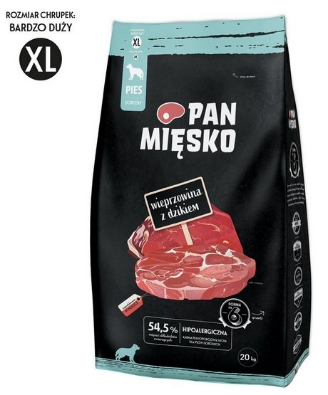 Pan Mięsko Pan Mięsko Karma sucha dla psa - wieprzowina i dzik chrupki XL 20kg