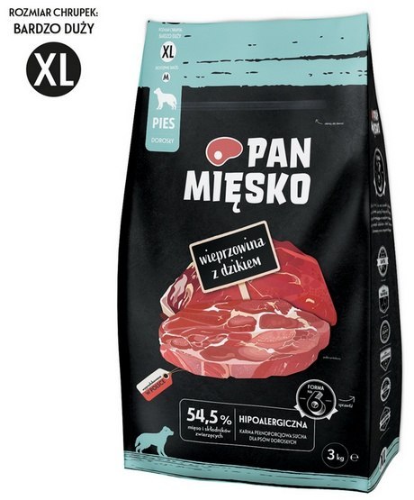 Pan Mięsko Pan Mięsko Karma sucha dla psa - wieprzowina i dzik chrupki XL 3kg