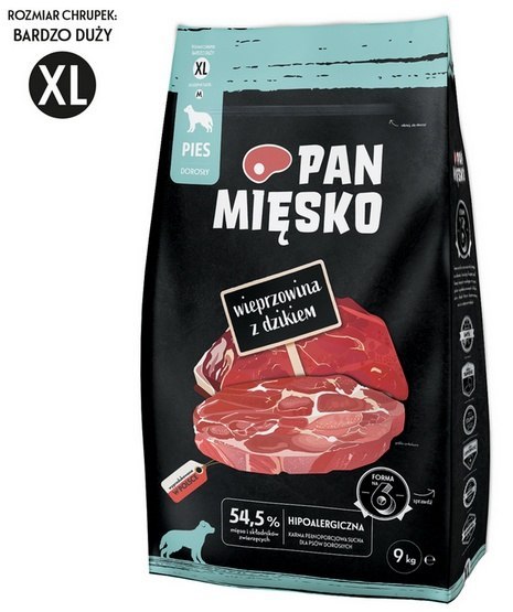 Pan Mięsko Pan Mięsko Karma sucha dla psa - wieprzowina i dzik chrupki XL 9kg
