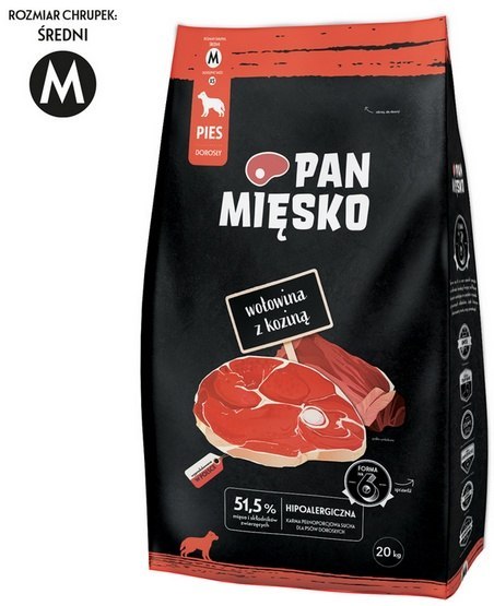 Pan Mięsko Pan Mięsko Karma sucha dla psa - wołowina i kozina chrupki M 20kg