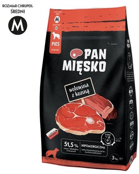 Pan Mięsko Pan Mięsko Karma sucha dla psa - wołowina i kozina chrupki M 3kg