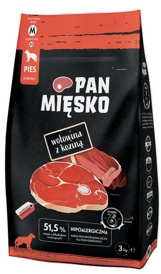 Pan Mięsko Pan Mięsko Karma sucha dla psa - wołowina i kozina chrupki M 3kg