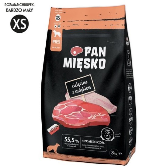 Pan Mięsko Pan Mięsko Karma sucha dla psa - cielęcina i indyk chrupki XS 3kg