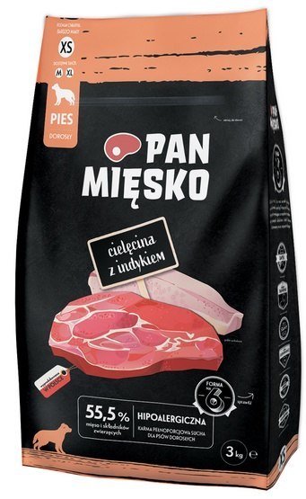 Pan Mięsko Pan Mięsko Karma sucha dla psa - cielęcina i indyk chrupki XS 3kg