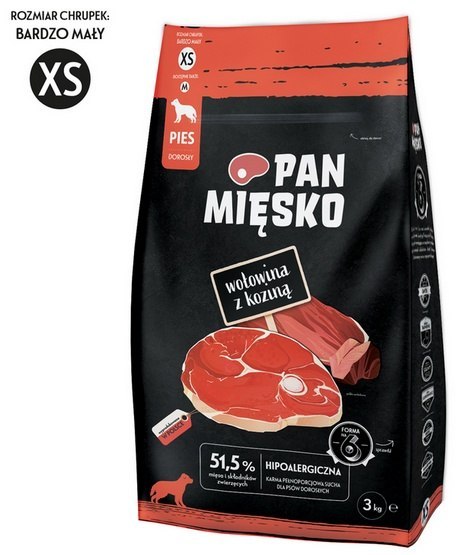 Pan Mięsko Pan Mięsko Karma sucha dla psa - wołowina i kozina chrupki XS 3kg