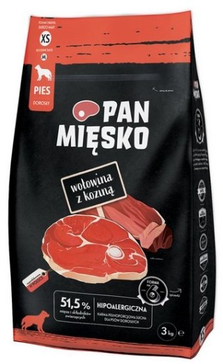Pan Mięsko Pan Mięsko Karma sucha dla psa - wołowina i kozina chrupki XS 3kg