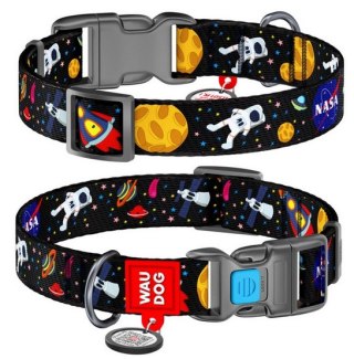 Collar Collar WauDog Nylon Obroża nylonowa z QR-paszportem, plastikowy fastex, wzór NASA, 15mm/25-35cm