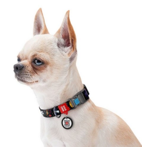 Collar Collar WauDog Nylon Obroża nylonowa z QR-paszportem, plastikowy fastex, wzór NASA, 15mm/25-35cm