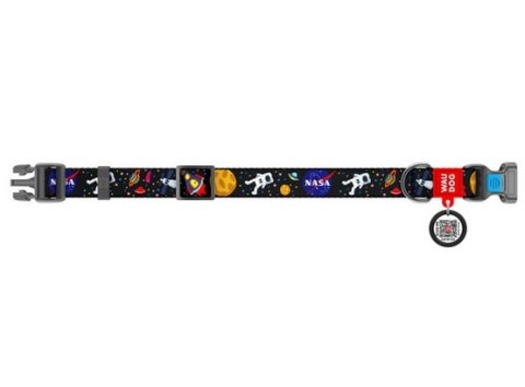 Collar Collar WauDog Nylon Obroża nylonowa z QR-paszportem, plastikowy fastex, wzór NASA, 25mm/37-58cm