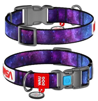 Collar Collar WauDog Nylon Obroża nylonowa z QR-paszportem, plastikowy fastex, wzór NASA21, 15mm/25-35cm