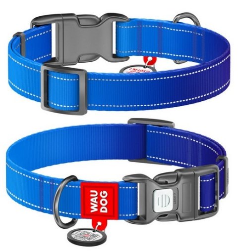 Collar Collar WauDog Nylon Mono Obroża nylonowa odblaskowa z QR-paszportem, plastikowy fastex, L 25mm/33-49cm niebieska