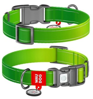 Collar Collar WauDog Nylon Mono Obroża nylonowa odblaskowa z QR-paszportem, plastikowy fastex, M 20mm/28-40cm jasnozielona