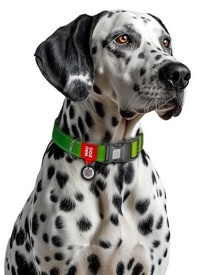 Collar Collar WauDog Nylon Mono Obroża nylonowa odblaskowa z QR-paszportem, plastikowy fastex, M 20mm/28-40cm jasnozielona