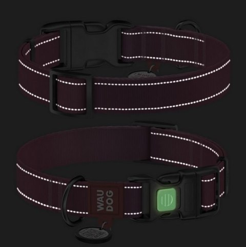 Collar Collar WauDog Nylon Mono Obroża nylonowa odblaskowa z QR-paszportem, plastikowy fastex, M 20mm/28-40cm jasnozielona