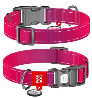 Collar Collar WauDog Nylon Mono Obroża nylonowa odblaskowa z QR-paszportem, plastikowy fastex, S 15mm/25-35cm różowa
