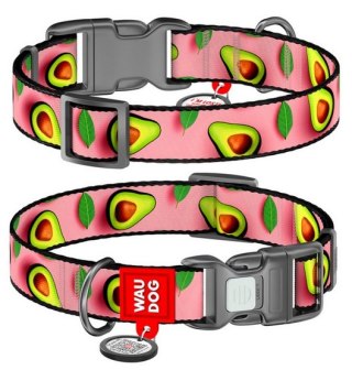 Collar Collar WauDog Nylon Obroża nylonowa z QR-paszportem, plastikowy fastex, wzór AWOKADO NA RÓŻU, M 20mm/28-40cm