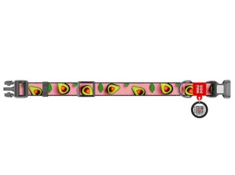 Collar Collar WauDog Nylon Obroża nylonowa z QR-paszportem, plastikowy fastex, wzór AWOKADO NA RÓŻU, M 20mm/28-40cm