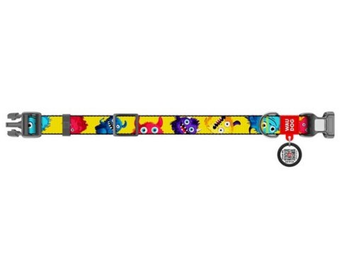 Collar Collar WauDog Nylon Obroża nylonowa z QR-paszportem, plastikowy fastex, wzór FUTRZANE POTWORY, XXL 35mm/46-70cm