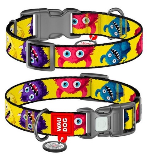 Collar Collar WauDog Nylon Obroża nylonowa z QR-paszportem, plastikowy fastex, wzór FUTRZANE POTWORY, S 15mm/25-35cm