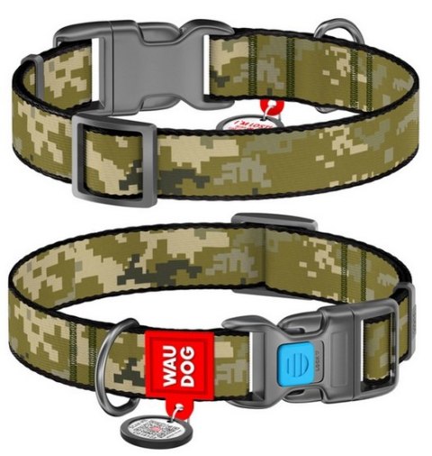 Collar Collar WauDog Nylon Obroża nylonowa z QR-paszportem, plastikowy fastex, wzór MILITARY, S 15mm/25-35cm