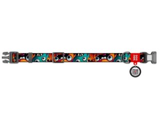 Collar Collar WauDog Nylon Obroża nylonowa z QR-paszportem, plastikowy fastex, wzór ZĘBATE POTWORY, XXL 35mm/46-70cm