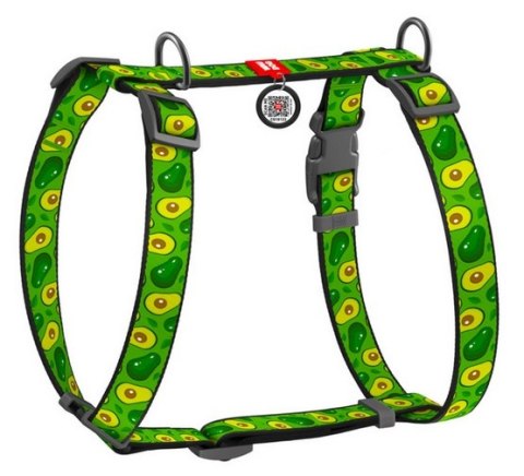 Collar Collar WauDog Nylon Szelki nylonowe anatomiczne w kształcie litery H, z QR-paszportem, plastikowy fastex, wzór AWOKADO, rozmiar 