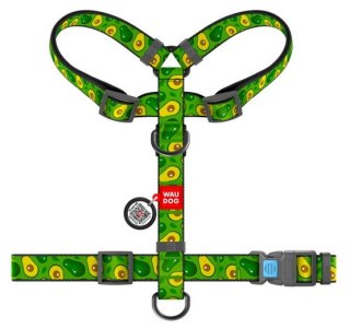 Collar Collar WauDog Nylon Szelki nylonowe anatomiczne w kształcie litery H, z QR-paszportem, plastikowy fastex, wzór AWOKADO, rozmiar 