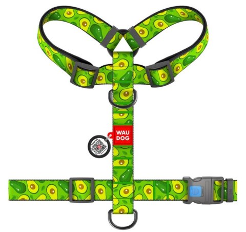 Collar Collar WauDog Nylon Szelki nylonowe anatomiczne w kształcie litery H, z QR-paszportem, plastikowy fastex, wzór AWOKADO, rozmiar 