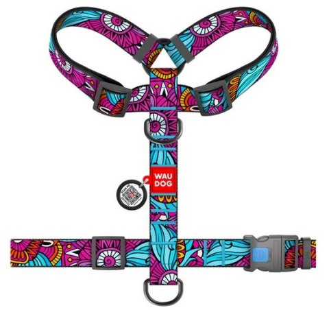 Collar Collar WauDog Nylon Szelki nylonowe anatomiczne w kształcie litery H, z QR-paszportem, plastikowy fastex, wzór LATO, rozmiar XL 