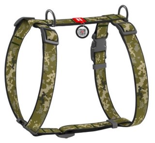 Collar Collar WauDog Nylon Szelki nylonowe anatomiczne w kształcie litery H, z QR-paszportem, plastikowy fastex, wzór MILITARY, rozmiar