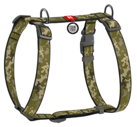 Collar Collar WauDog Nylon Szelki nylonowe anatomiczne w kształcie litery H, z QR-paszportem, plastikowy fastex, wzór MILITARY, rozmiar