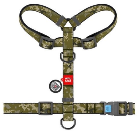 Collar Collar WauDog Nylon Szelki nylonowe anatomiczne w kształcie litery H, z QR-paszportem, plastikowy fastex, wzór MILITARY, rozmiar