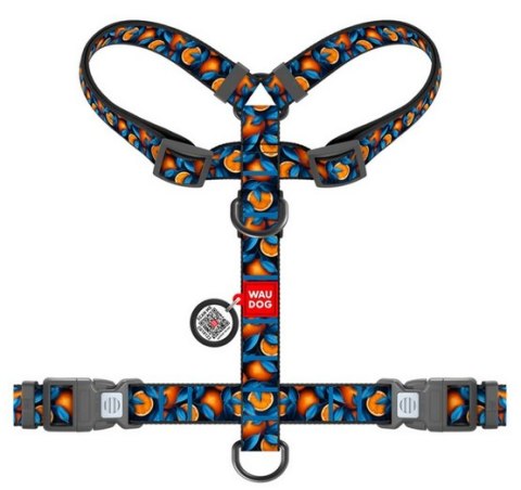 Collar Collar WauDog Nylon Szelki nylonowe anatomiczne w kształcie litery H, z QR-paszportem, plastikowy fastex, wzór POMARAŃCZE, rozmi