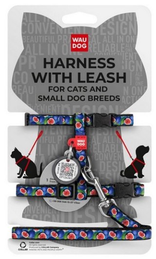 Collar Collar WauDog Nylon Szelki ze smyczą nylonowe anatomiczne w kształcie litery H, z QR-paszportem, plastikowy fastex, wzór FIGA, r