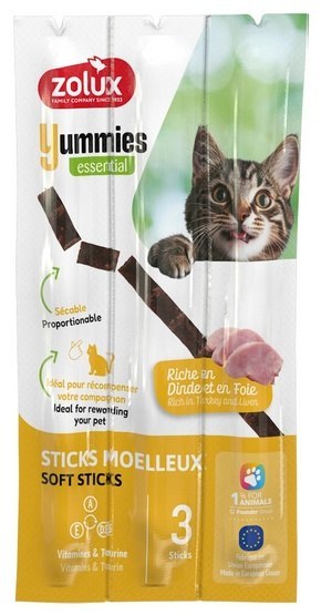 Zolux Zolux Yummies Miękki przysmak dla kota - Pałeczki Indyk & Wątróbka 3x5g
