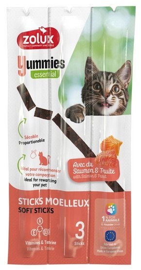Zolux Zolux Yummies Miękki przysmak dla kota - Pałeczki Łosoś & Pstrąg 3x5g