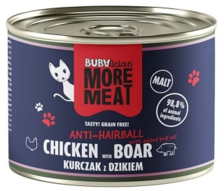 BUBA Pet BUBAlicious Kot More Meat Anti-Hairball kurczak i dzik puszka 185g
