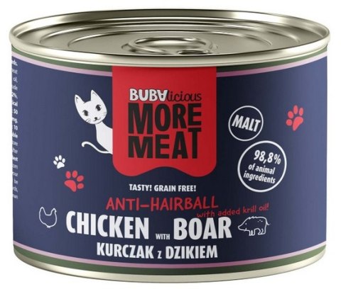 BUBA Pet BUBAlicious Kot More Meat Anti-Hairball kurczak i dzik puszka 185g