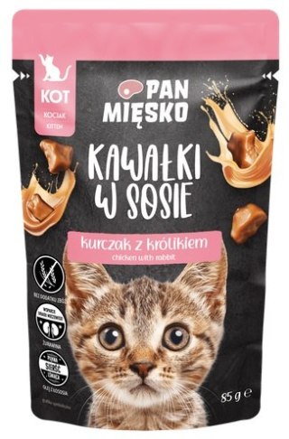 Pan Mięsko Pan Mięsko Karma mokra dla kota - Kitten kurczak i królik kawałki w sosie saszetka 85g