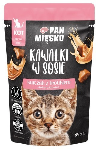 Pan Mięsko Pan Mięsko Karma mokra dla kota - Kitten kurczak i królik kawałki w sosie saszetka 85g