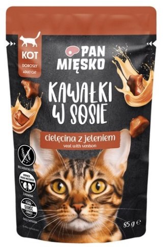 Pan Mięsko Pan Mięsko Karma mokra dla kota - cielęcina i jeleń kawałki w sosie saszetka 85g